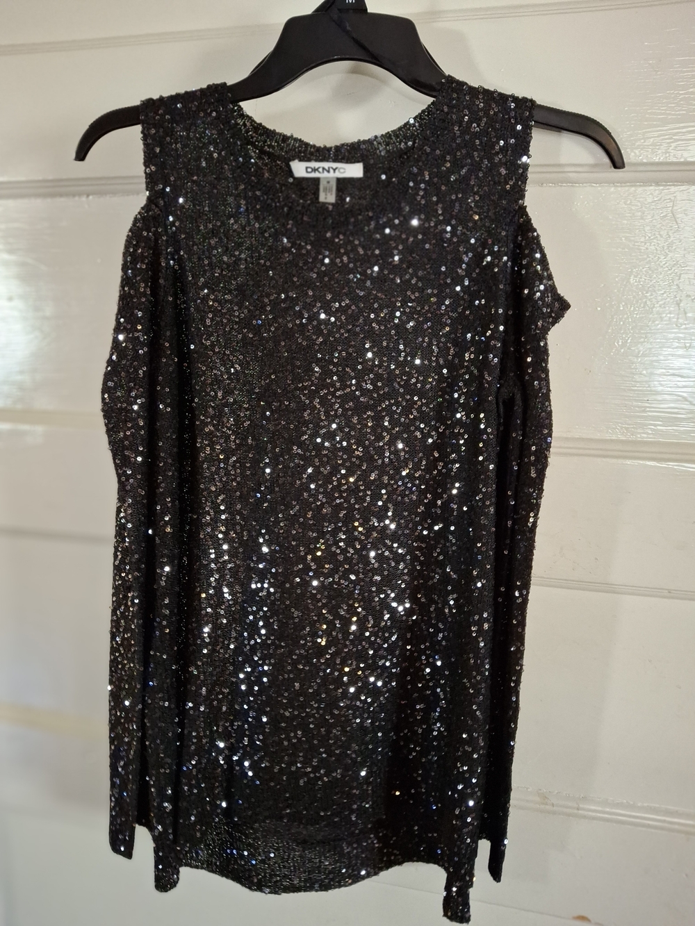 DKNYC Black Sequin Cold Shoulder Dress Size M (MIS543)